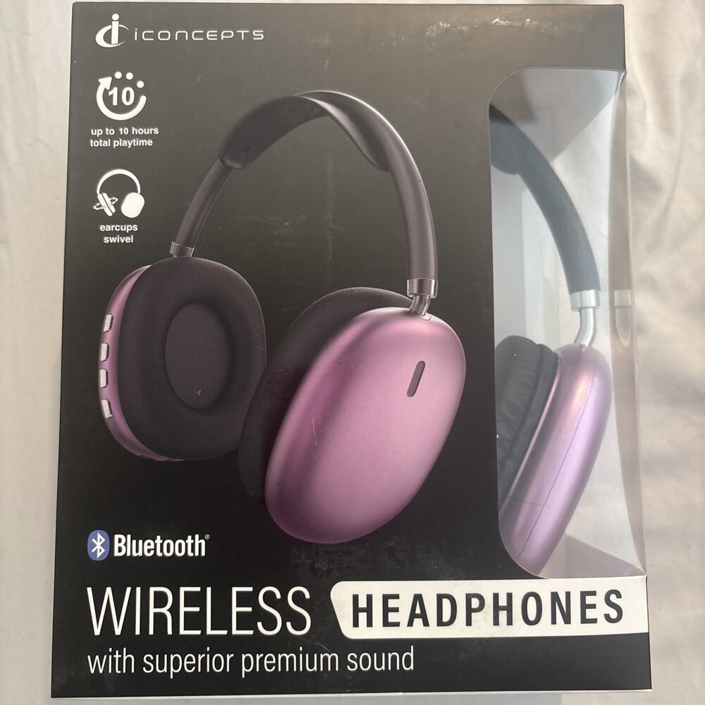 iConcepts Bluetooth Wireless Headphones Purple Black 10hr Playtime Swivel